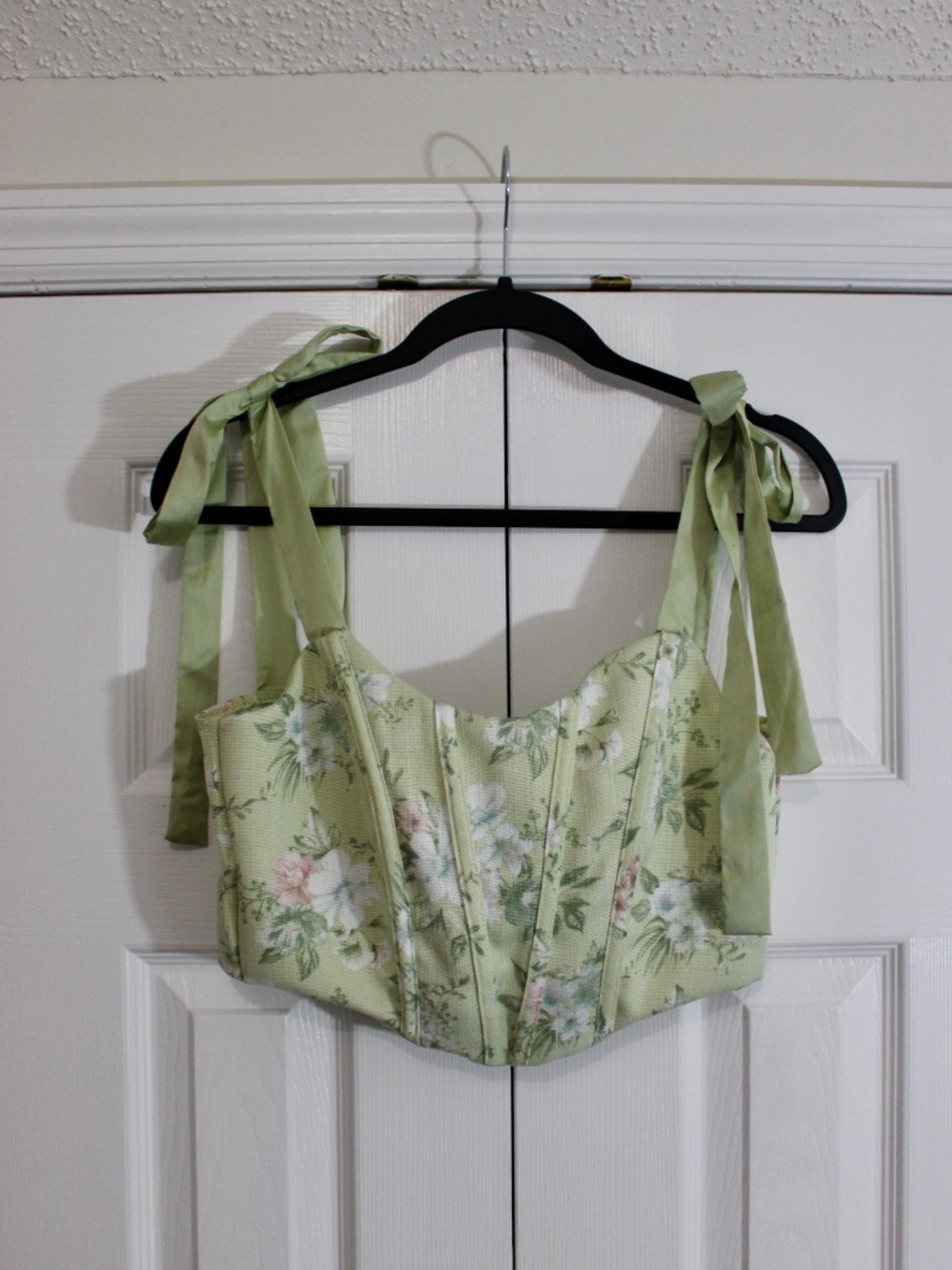 Blu Pepper Sage Green Floral Corset Top Tie Strap Size Small Adjustable Size